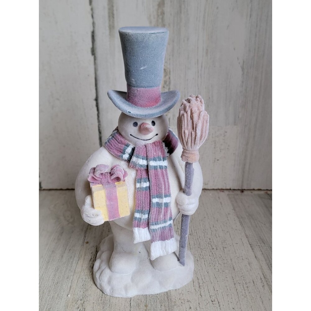 Vintage Felt velvet Snowman Frosty broom xmas‎ figure decor